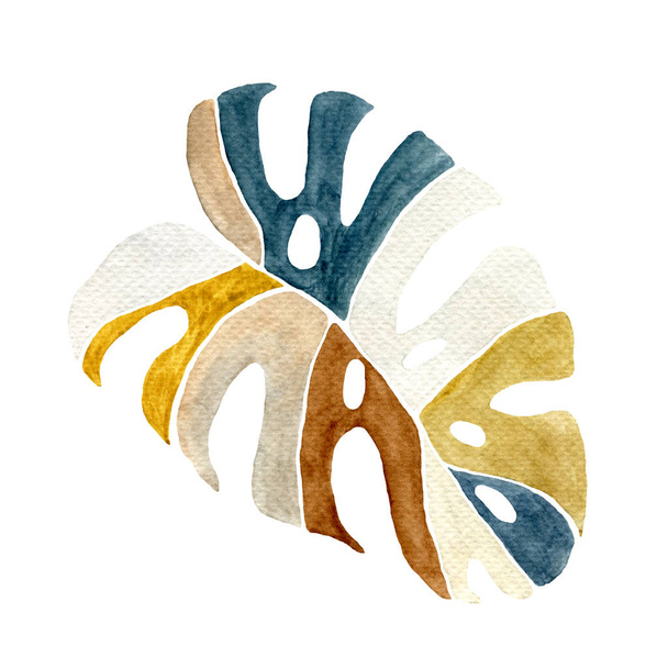 Watercolor monstera leaf. Decorative hand drawn element for desi - 写真・画像