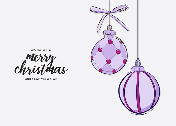 クリスマスと新年のテンプレート、グリーティングスクラップブッキングのための紫色の泡、おめでとう、招待状、タグ、ステッカー、ポストカード。クリスマスポスターセット。ベクターイラスト. - ベクター画像