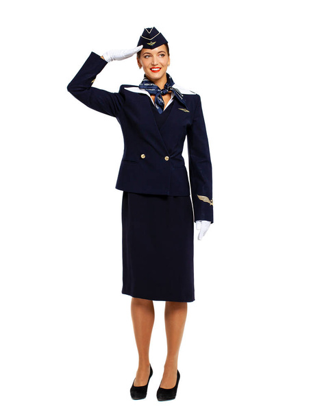 RUSSIA, SAMARA: 22 OCTOBER 2019. Russian stewardess dressed in o - Foto, imagen