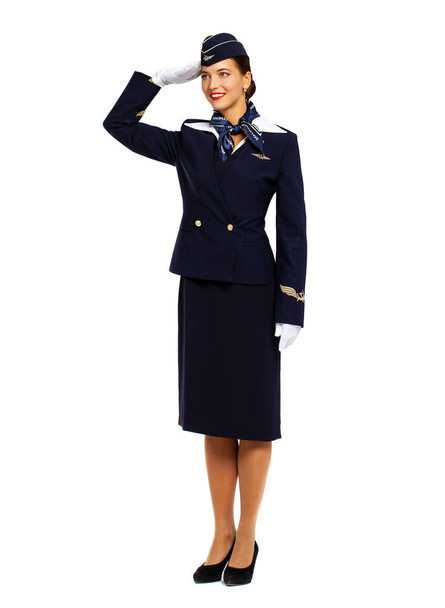 RUSSIA, SAMARA: 22 OCTOBER 2019. Russian stewardess dressed in o - Valokuva, kuva