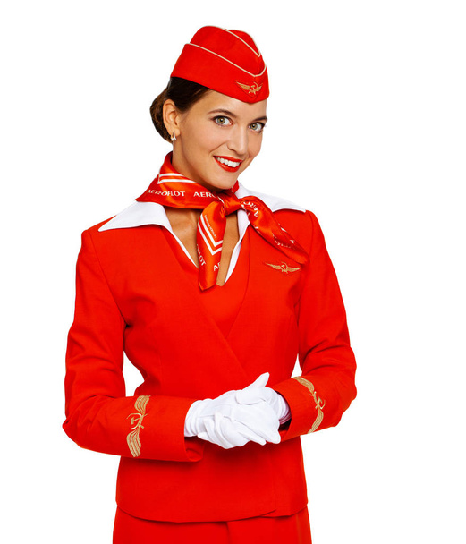 RUSSIA, SAMARA: 22 OCTOBER 2019. Russian stewardess dressed in o - Photo, image