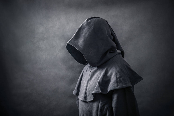 Scary figure in hooded cloak  - Fotoğraf, Görsel