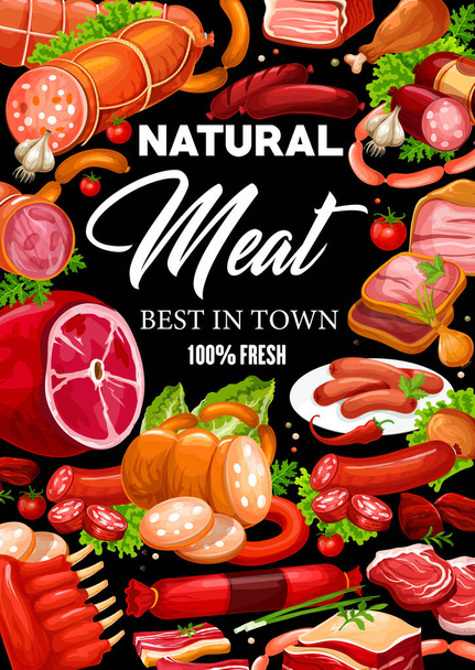 Κρέας κρεοπωλείου, λουκάνικα, σαλάμι - Διάνυσμα, εικόνα
