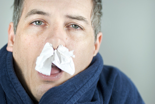 Man With Tissue In Nose - Photo, Image
