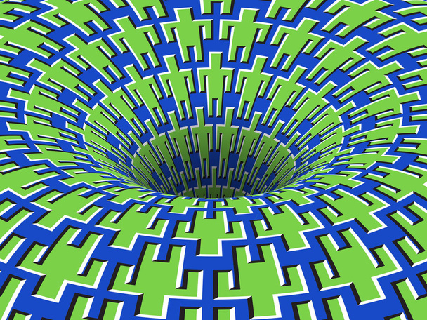 Gente giratoria símbolos patrón agujero. Fondo de ilusión óptica vectorial
. - Vector, Imagen