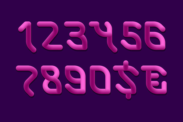 Elastyczne różowe gradientowe cyfry 3d i znaki walutowe. - Wektor, obraz