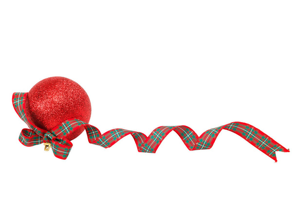 Christmas tree ball and ribbon isolated on a white background - Photo, Image
