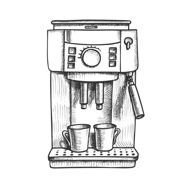 Espressomaschine mit zwei Tassen monochromen Vektor - Vektor, Bild