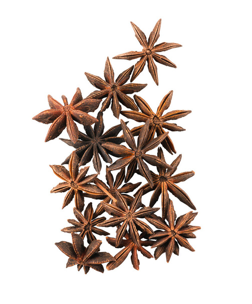 Anise stars isolated on white background with copy space for text or images. Spices and herbs. Close-up shot, top view. - Photo, Image