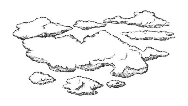 Fluffy Flying Σύννεφα και συννεφιά Retro Vector - Διάνυσμα, εικόνα