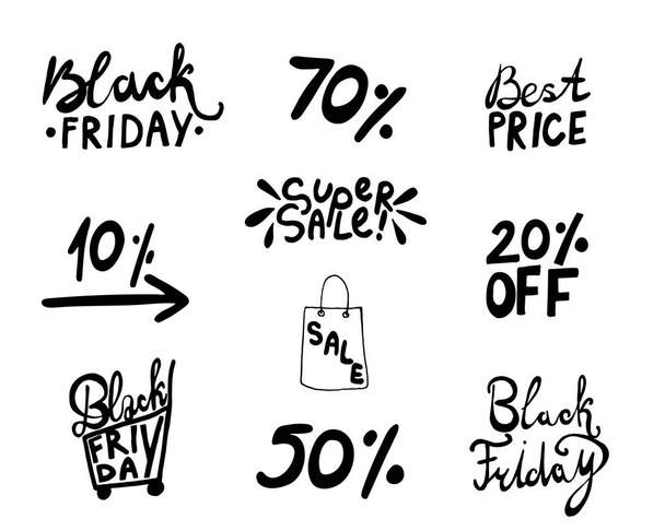 Black Friday Sale lettering, calligraphy grunge texture and light background for logo, banners, labels, badges, prints, posters, web. Vector illustration. - Vektör, Görsel