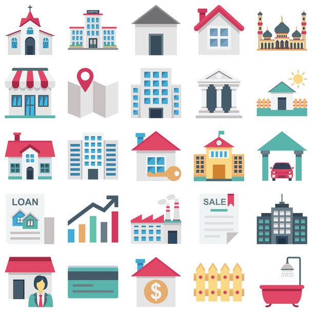 Real Estate Isometric Color Vector icons set every single icon can be easily modified or edited - Vector, imagen