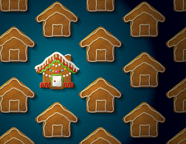 pierniki w kształcie domu Bożego Narodzenia z wisienką - Wektor, obraz