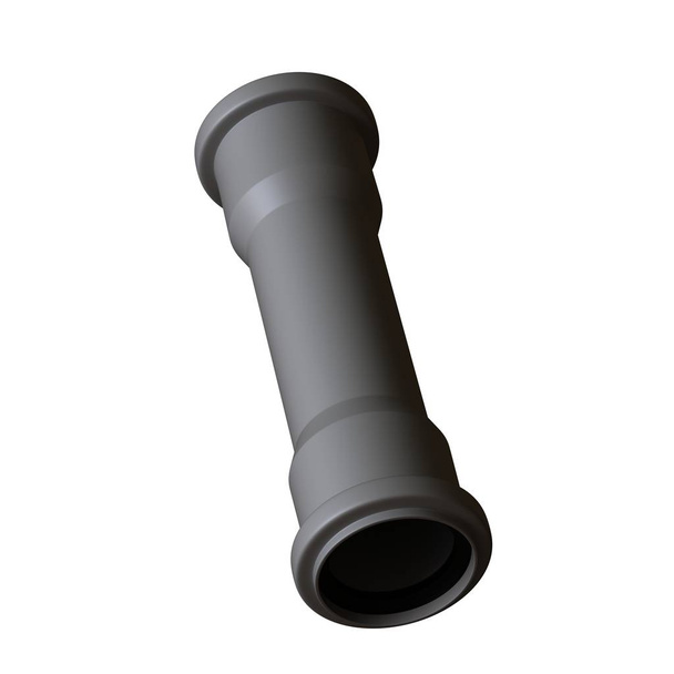 Plastic sewer pipe grey on white background, isolated. 3D rendering of excellent quality in high resolution. It can be enlarged and used as a background or texture. - Foto, Imagem