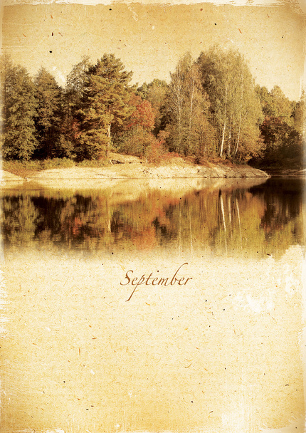 Kalender-Retro-Stil. September. Weinlese Herbstlandschaft - Foto, Bild