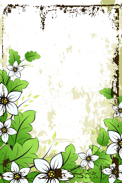 Grunge flower background with leaves - Vector, Image