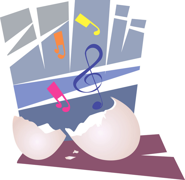 Music notes in egg shells - Vector, Image