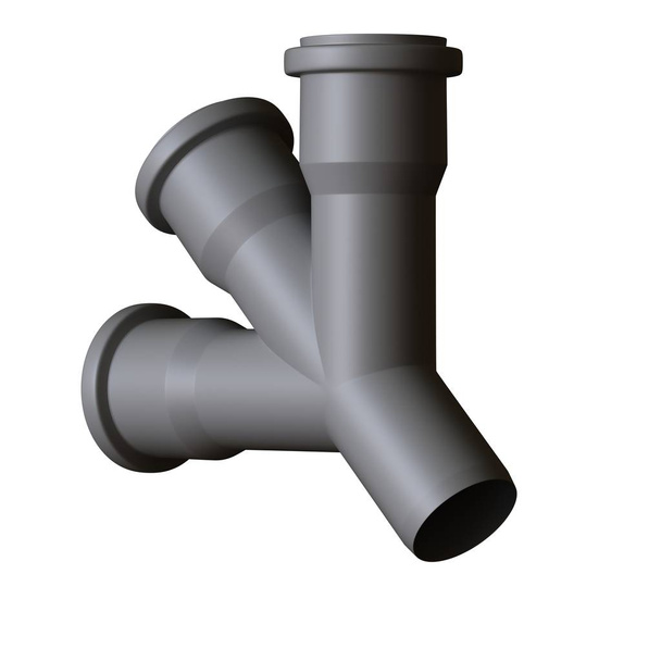 Plastic sewer pipe grey on white background, isolated. 3D rendering of excellent quality in high resolution. It can be enlarged and used as a background or texture. - Photo, image