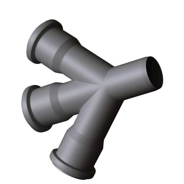 Plastic sewer pipe grey on white background, isolated. 3D rendering of excellent quality in high resolution. It can be enlarged and used as a background or texture. - Photo, image