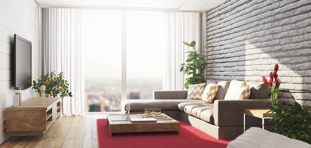 Sala de estar moderna de lujo, ilustración de representación 3d - Foto, Imagen