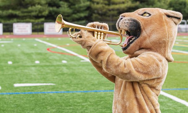 Cougar mascota tocando trompeta
 - Foto, Imagen