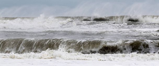 Rough ocean waves from tropical storm with heavy winds blowing t - Photo, Image