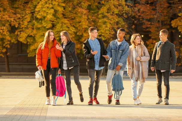 Grupo de adolescentes estudantes ao ar livre
 - Foto, Imagem