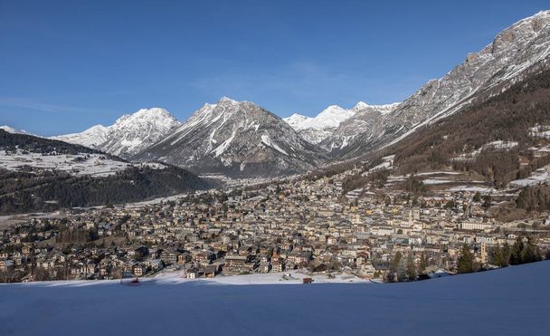Bormio, Italy, January 2019: Panoramic view from mountain. - Фото, зображення