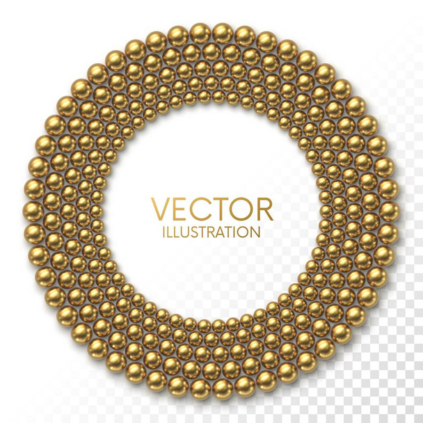 Gouden ballen gerangschikt in cirkelframe op witte achtergrond met plaats voor uw inhoud - Vector, afbeelding