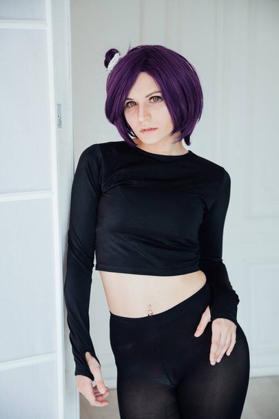 portrait of a beautiful girl cosplayer anime with purple hair - Photo, Image