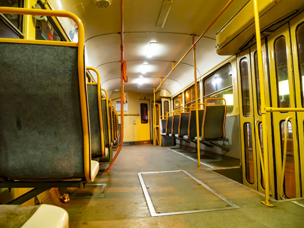 A tram car inside without people. - Photo, Image
