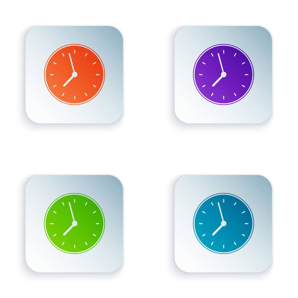 Піктограма годинника кольору ізольована на білому тлі. Символ часу. Встановити піктограми за допомогою барвистих квадратних кнопок. Векторна ілюстрація
 - Вектор, зображення