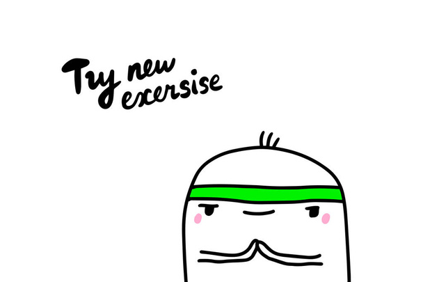 Δοκιμάστε νέα άσκηση χέρι που διανυσματικά εικονογράφηση σε καρτούν κόμικ άνθρωπος στυλ πηγαίνει στο γυμναστήριο - Διάνυσμα, εικόνα