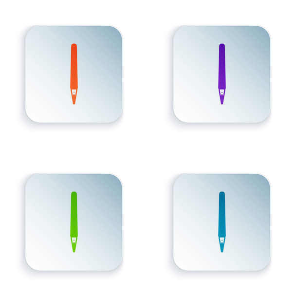 Ícone de caneta colorida isolado no fundo branco. Definir ícones em botões quadrados coloridos. Ilustração vetorial
 - Vetor, Imagem