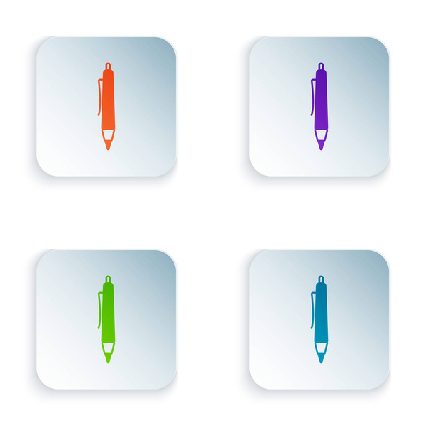 Ikona barevného pera izolovaná na bílém pozadí. Nastavit ikony v barevných čtvercových tlačítcích. Vektorová ilustrace - Vektor, obrázek