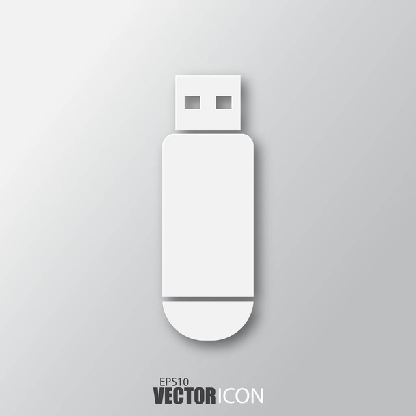 Flash disc icoon in witte stijl met schaduw geïsoleerd op grijze rug - Vector, afbeelding