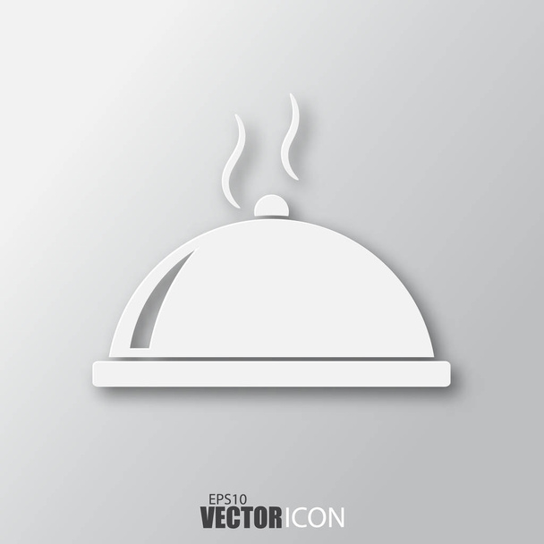Icona pasto caldo in stile bianco con ombra isolata su dorso grigio
 - Vettoriali, immagini