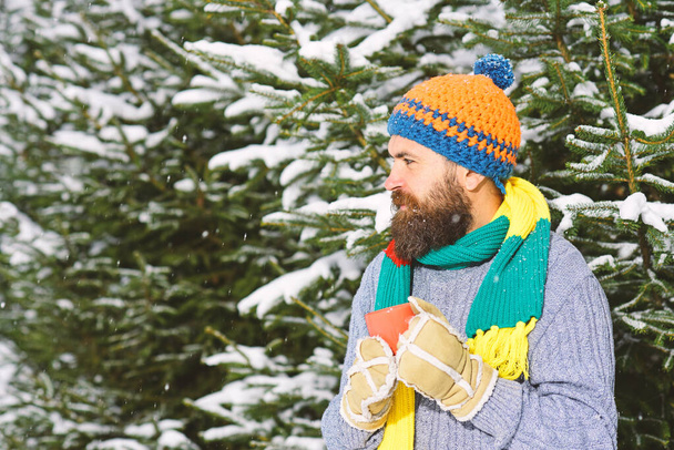 Macho with beard and mustache freeze on winter day. - Foto, Imagem