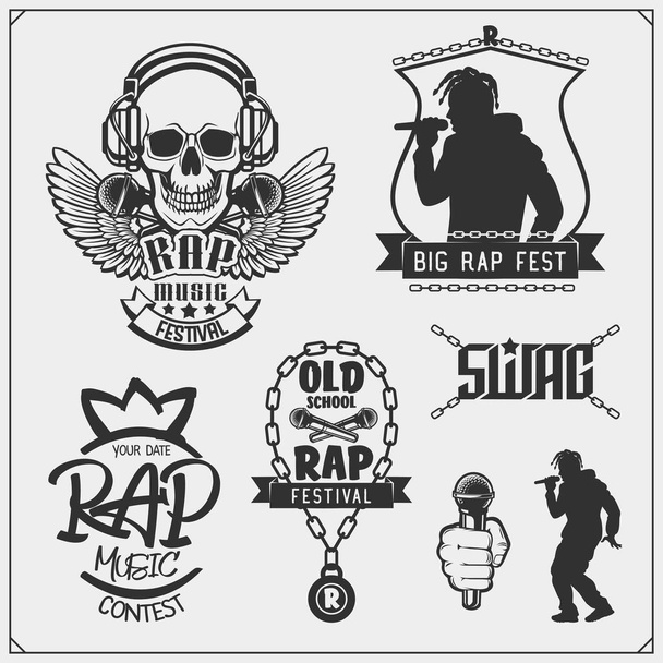 Hip-hop and rap emblems, attributes and accessories. Poster templates and design elements. - Vector, Image