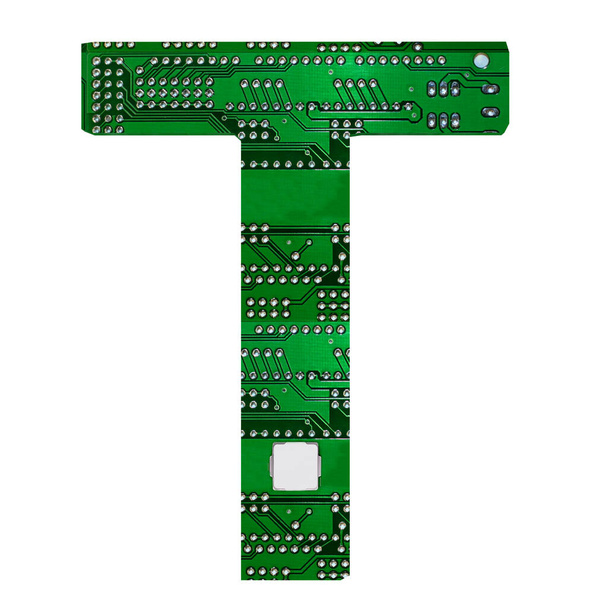Letter T, Alphabet in circuit board style. Digital hi-tech letter isolated on white. 3d illustration - Photo, Image