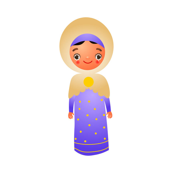 Arab girl in a traditional ethnic dress. Vector illustration in flat cartoon style. - Вектор,изображение