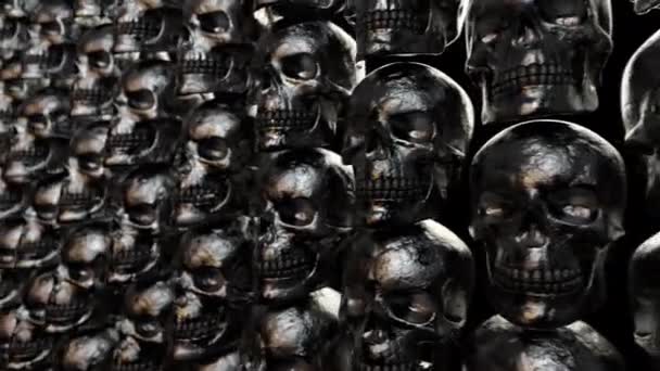 Wall of textured skulls. Horrible halloween concept. Seamless loop 3d render - Footage, Video