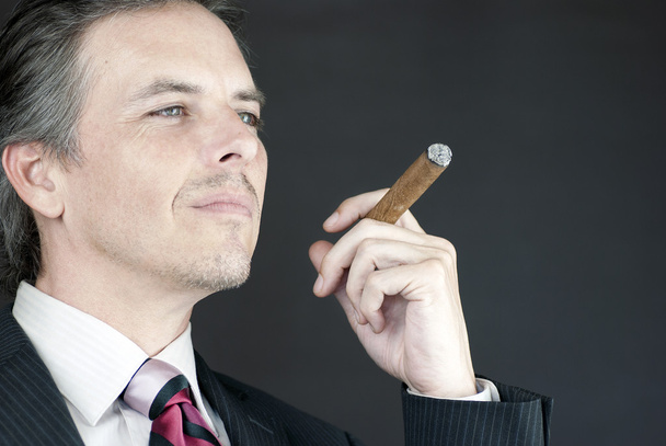 L'uomo d'affari tiene sigaro nella contemplazione
 - Foto, immagini