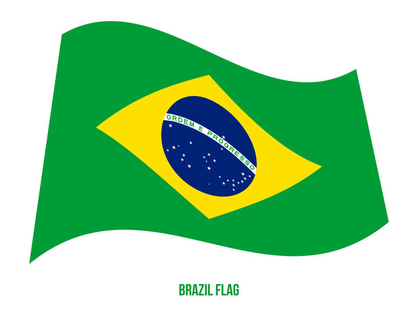 Brazil Flag Waving Vector Illustration on White Background. Brazil National Flag. - Vector, Image