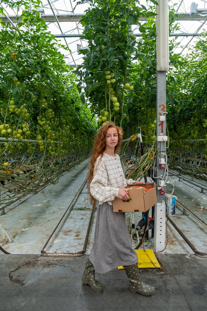 科学者が植物を検査する温室の女性アグロノミストガーデンセンターで働く若い女性の肖像。女性科学者 - 写真・画像