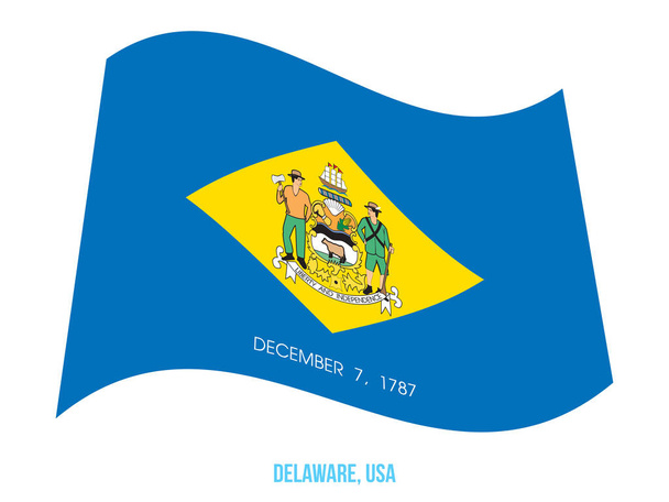 Bandera de Delaware ondeando ilustración vectorial sobre fondo blanco. Estados Unidos Bandera del Estado
 - Vector, Imagen