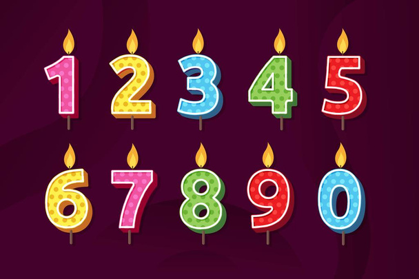 Set of Birthday Anniversary Numbers Candle vector illustration - Vector, Image