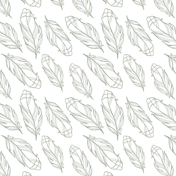 Seamless pattern with hand drawn feathers with watercolor splatters. - Foto, Imagen