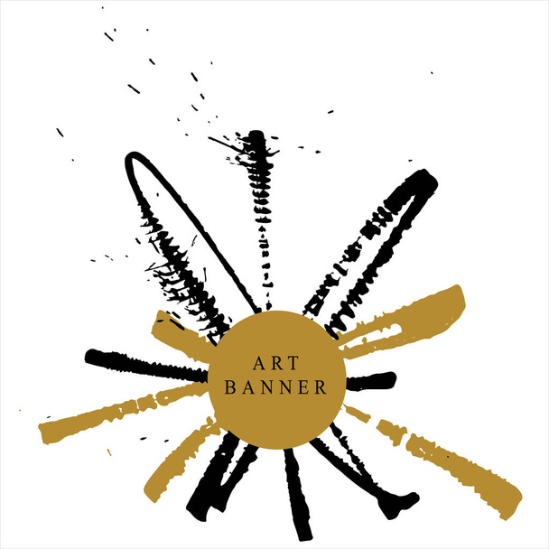 Art banner με αφηρημένες κηλίδες σε μαύρο και χρυσό χρώμα, απλά διάνυσμα εικονογράφηση   - Διάνυσμα, εικόνα