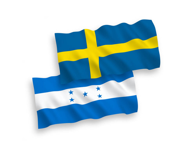 Flaggen von Schweden und Honduras auf weißem Hintergrund - Vektor, Bild